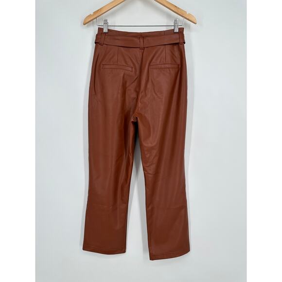 Abercrombie & Fitch Paperbag Belted Straight Leg Pants Faux Leather, Brown NWT - Picture 7 of 12